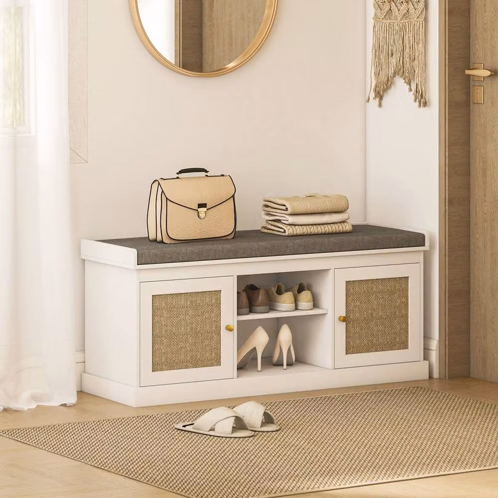 Wyld Haus Bafisa White and Gold Boho Shoe Bench with Cushioned Seat – 3