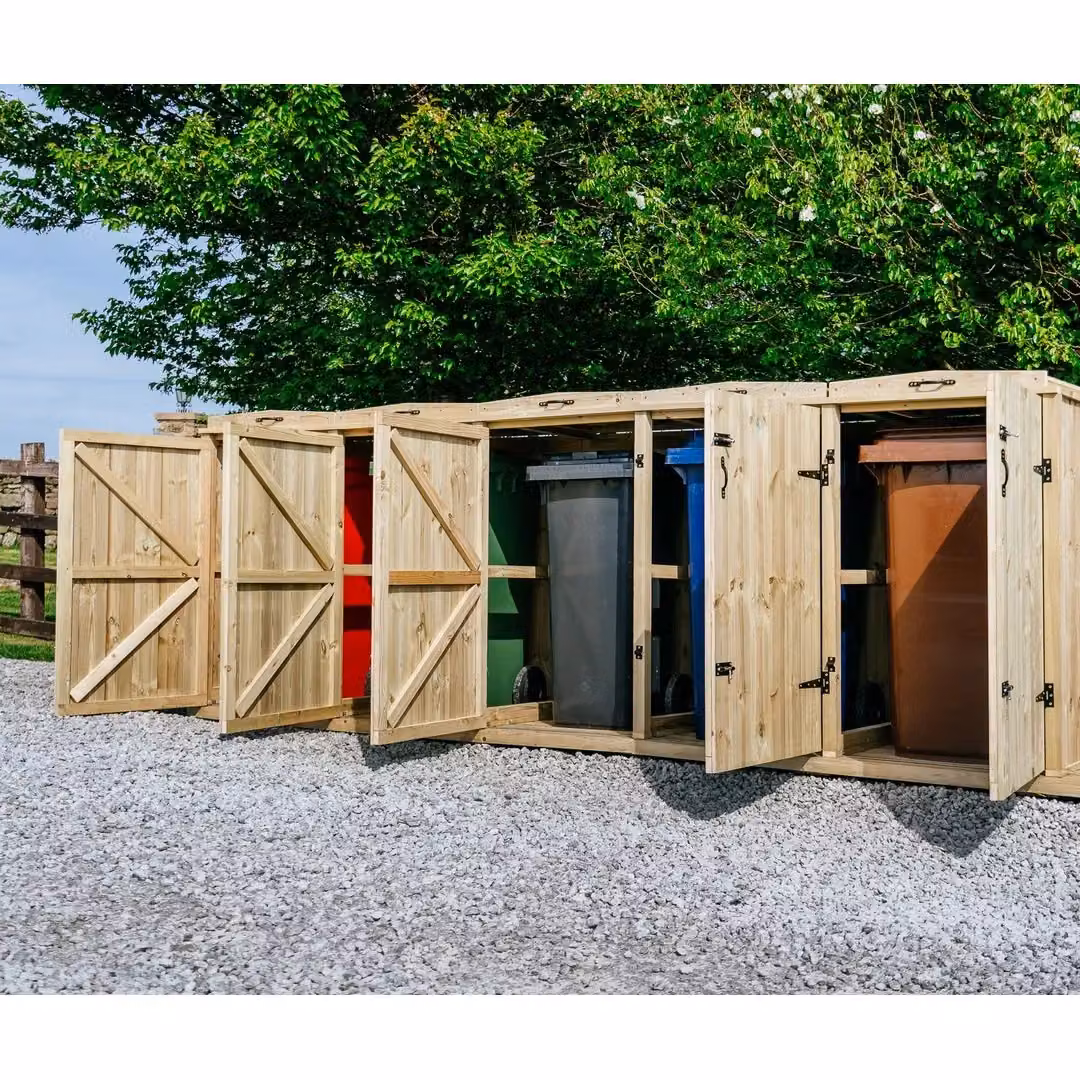 Buttercup Farm Chatburn Quintet Wooden Wheelie Bin Store in Brown, W/D/H: 319.5 x 80.4 x 120 cm – 2