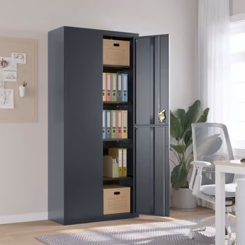 vidaXL Anthracite Steel File Cabinet with Adjustable Shelves and Lock, W: 90 cm, D: 40 cm, H: 200 cm – 2