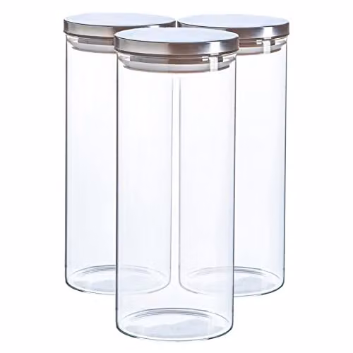 Argon Tableware Scandi Airtight Glass Storage Jars with Silver Metal Lids, 1.5 l, 3 Pack – 1