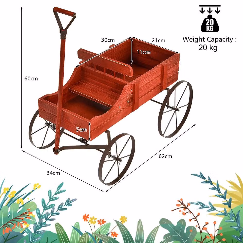 Costway Garden Wagon Planter with 2 Planting Sections in Red – 2