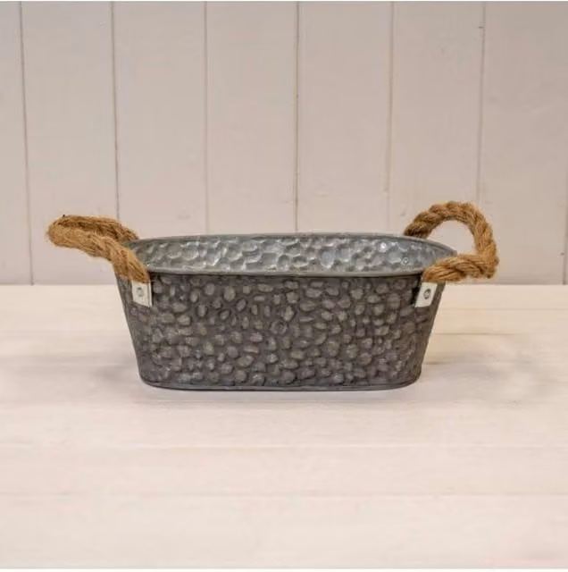 KDMD Grey Zinc Trough with Hammered Embossed Finish and Rope Ears