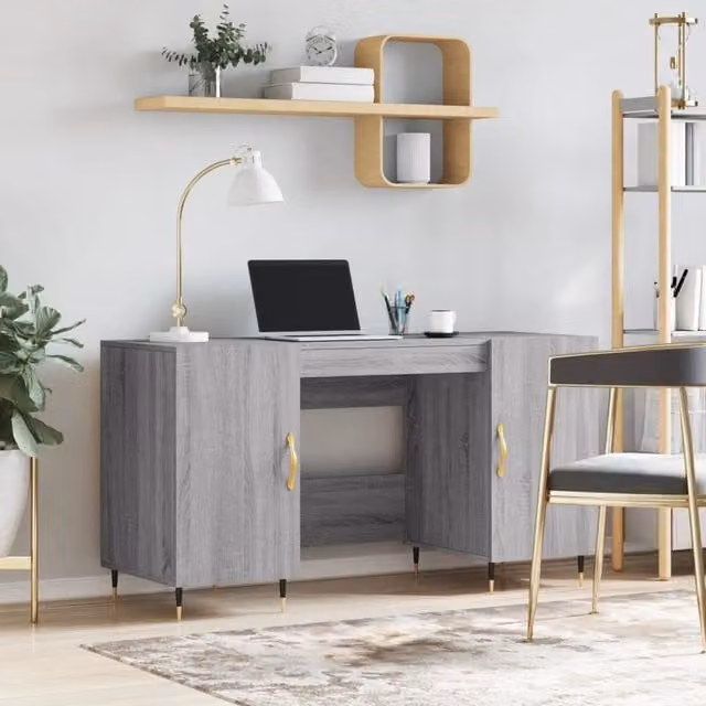 Berkfield Home Grey Sonoma Writing Desk in Engineered Wood, W: 140 cm, D: 50 cm, H: 75 cm – 1