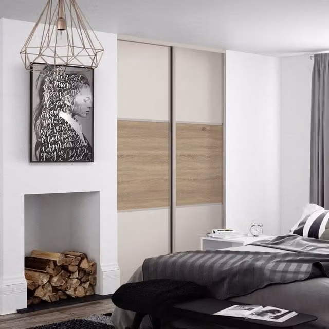 Spacepro Classic 3 Panel Sliding Wardrobe Door Kit in Cashmere and Oak, H: 226 cm x W: 179.3 cm