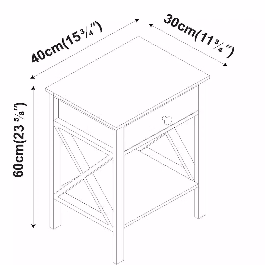 EONLION X-Frame Wooden Nightstand with Drawer and Shelf in Grey, W/D/H: 40 x 30 x 60 cm – 1