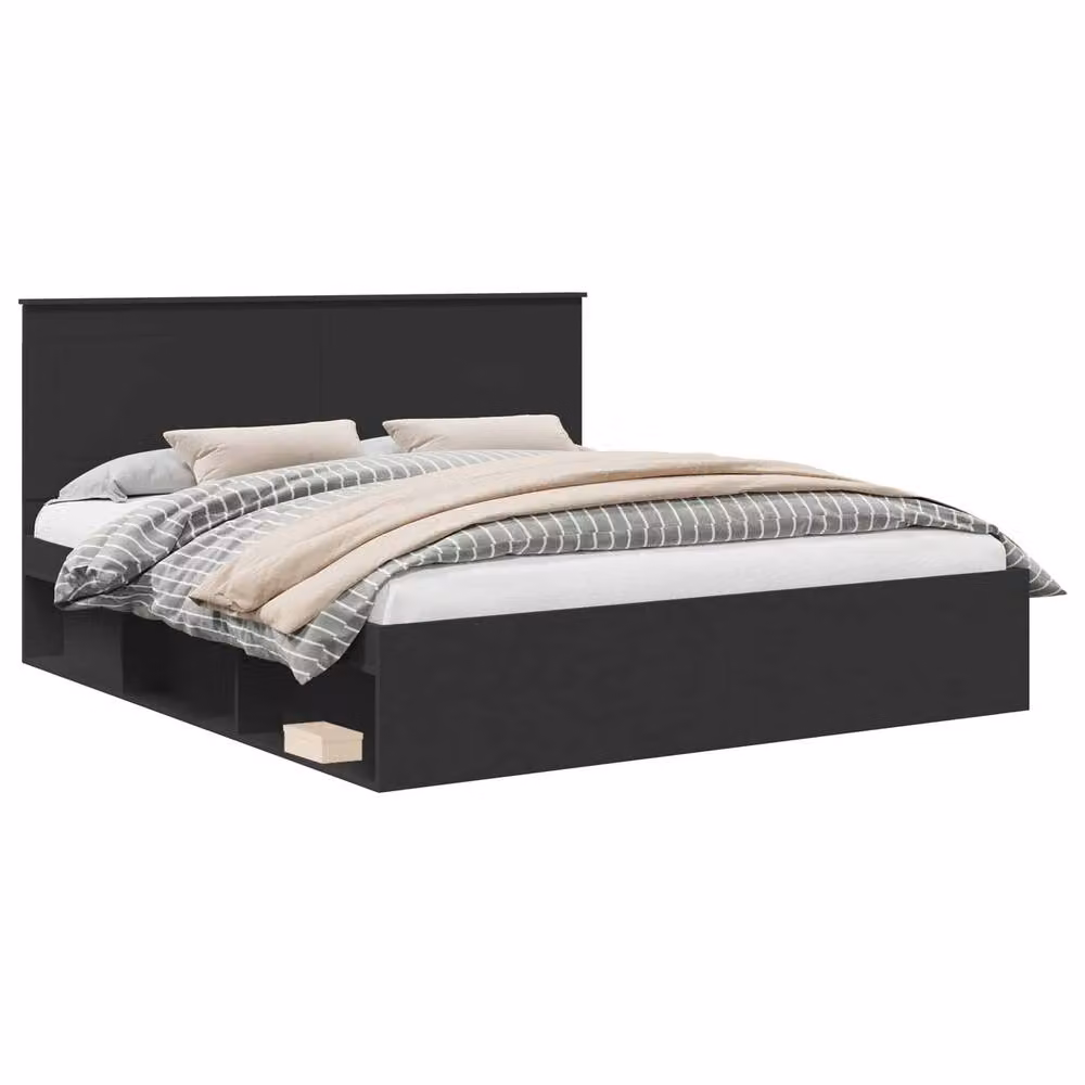 Berkfield Home Modern Bed Frame with Headboard in Black Solid Pine Wood, 200 x 200 cm – 2