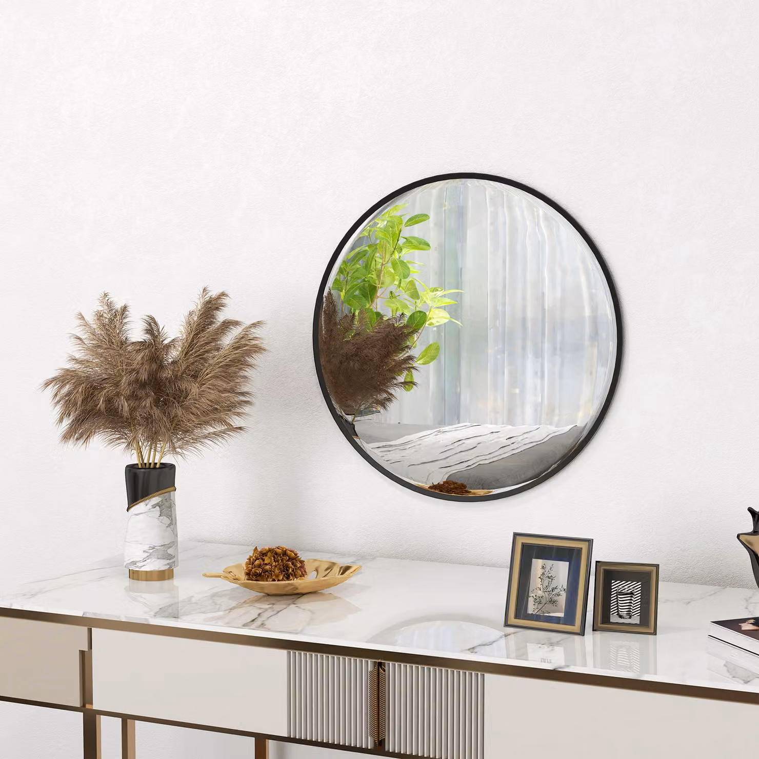 HOMCOM Modern Round Wall Mirror in Black, Diameter: 61 cm – 2