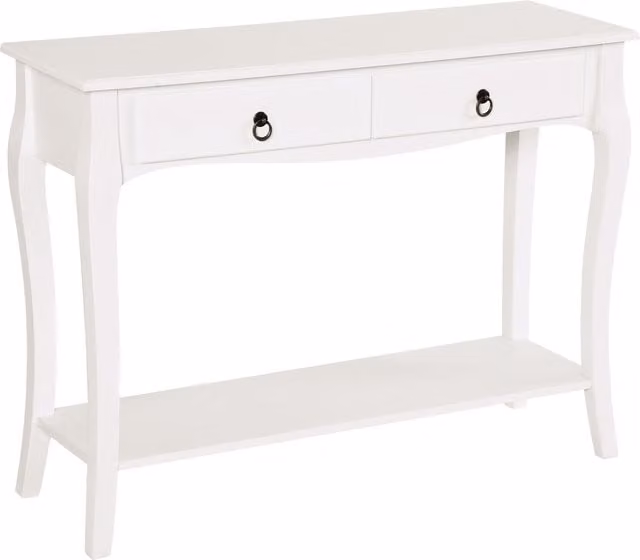 HOMCOM Modern Console Table with Storage Shelves and Drawers in Ivory White – 1