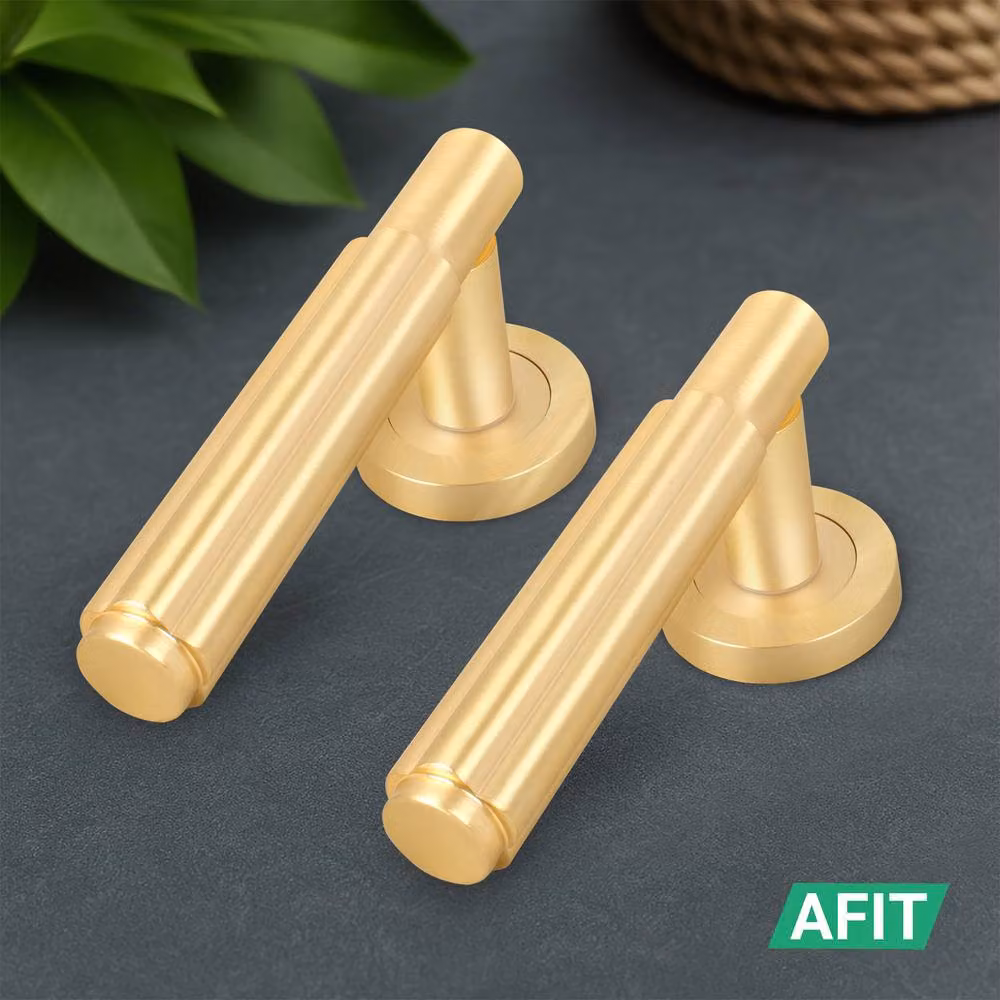 AFIT Gold Brass Fire Door Handle with Euro Lock Thumbturn Cylinder and Hinges Set, W: 15.0 cm x H: 15.0 cm – 5