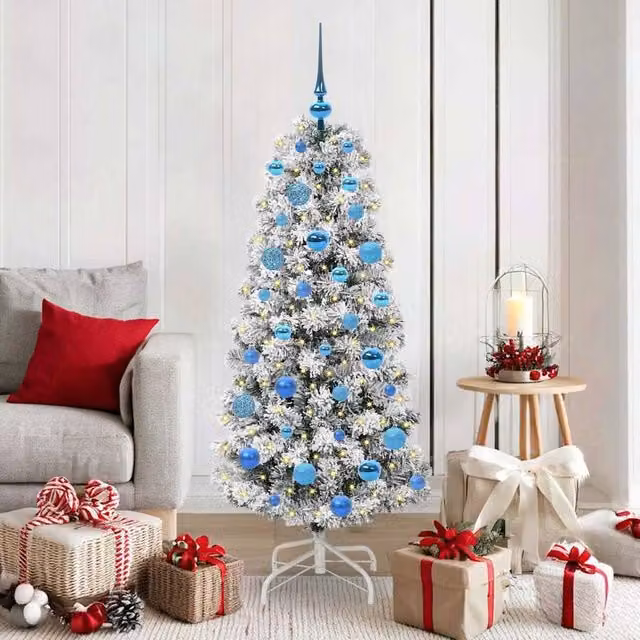 Berkfield Home Artificial Hinged Christmas Tree in Green and White, Height: 150 cm