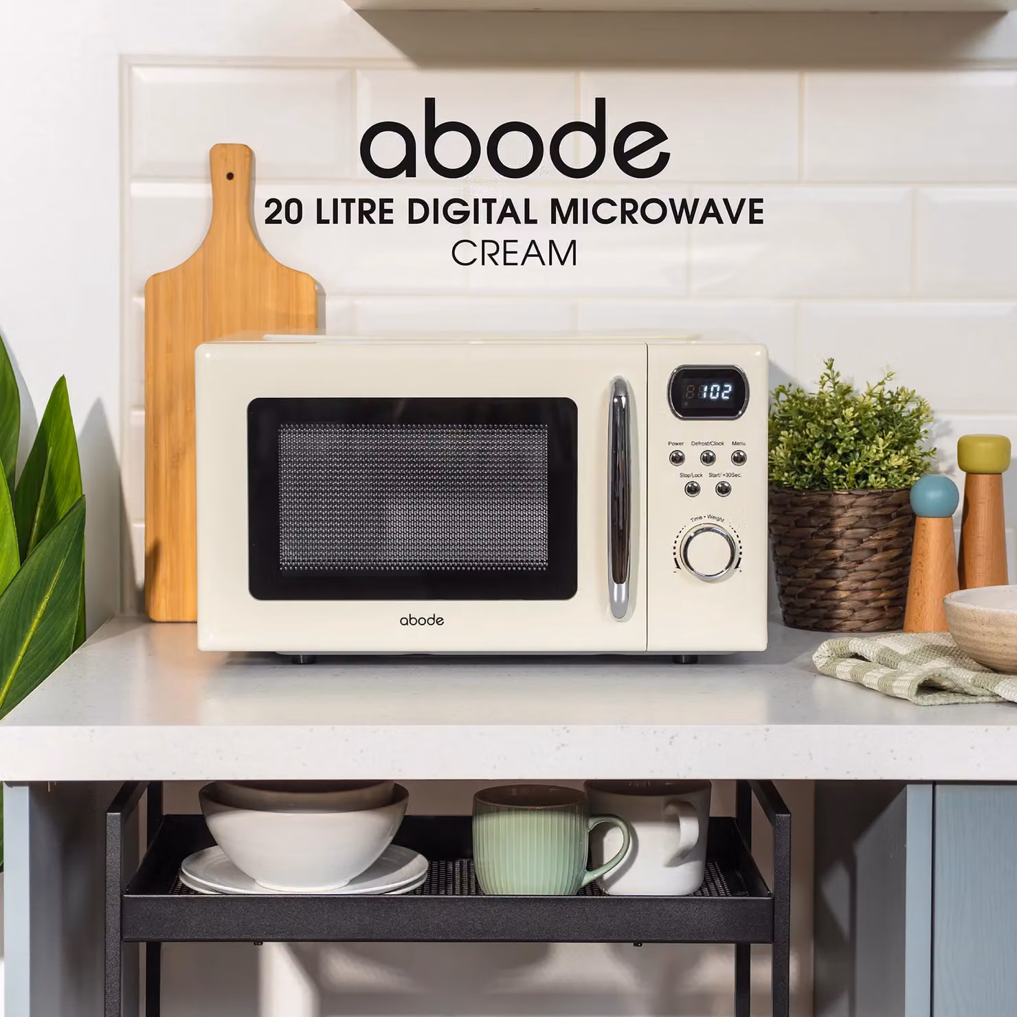 Abode AMD2004 Retro Digital Solo Microwave, 20 Litres, 800W, Beige – 3