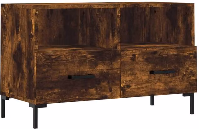 Berkfield Home Industrial TV Cabinet in Smoked Oak and Brown, W/D/H: 80 x 36 x 50 cm