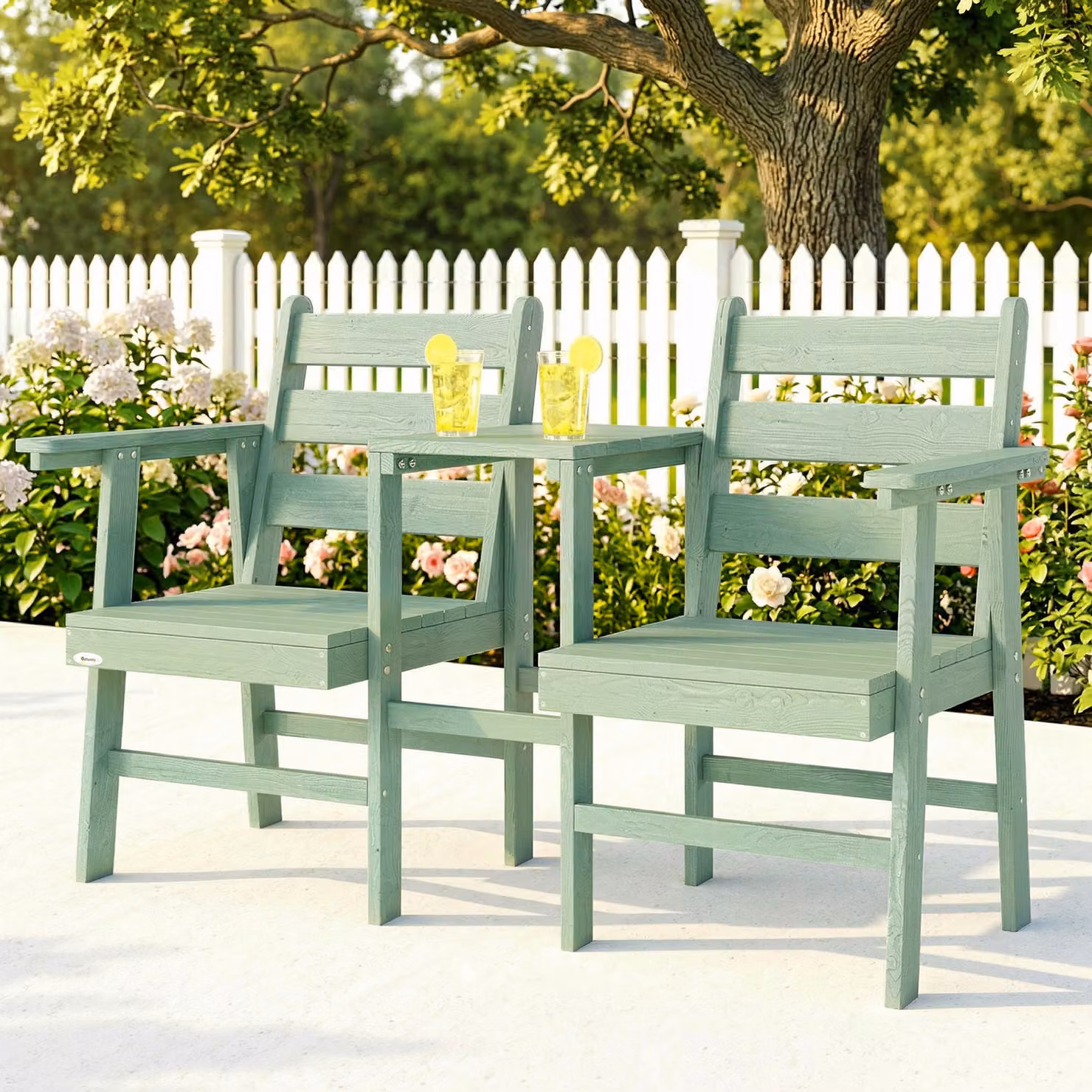 Outsunny Green Embossed Wooden Jack and Jill Outdoor Garden Loveseat with Integrated Table – 5