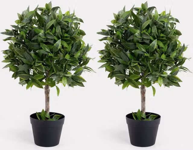 Blooming Artificial Set of 2 Green Bay Bush Ball Trees, Height: 76.2 cm