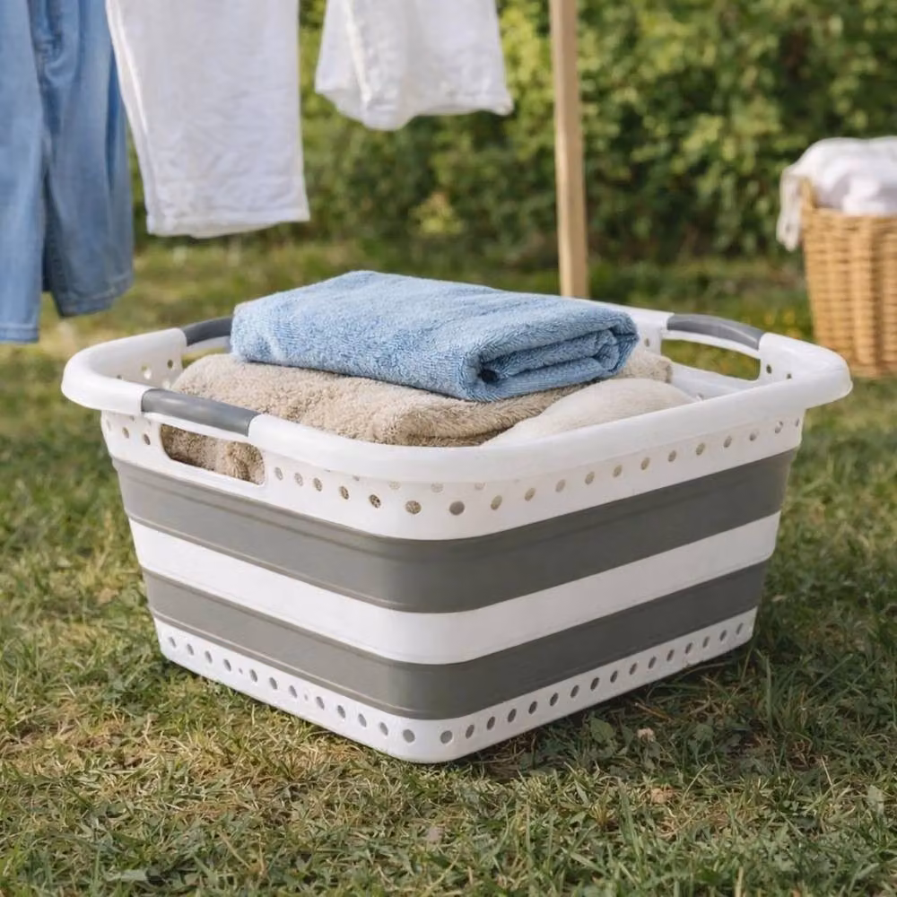 Kelvenix Collapsible Plastic Laundry Basket with Handles, Grey – 4