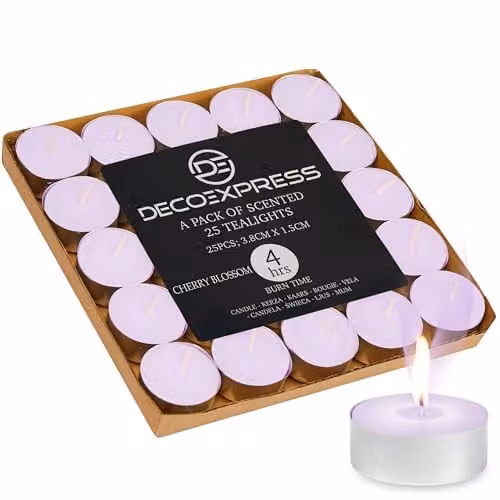 Deco Express Cherry Blossom Scented Tealight Candles, Pink, 25 Pack