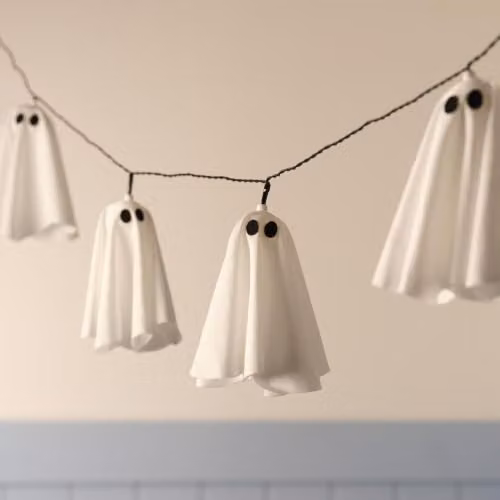 Lights4fun 10 Ghost LED Outdoor Halloween String Lights in White and Black with Warm White Light and Timer – 2