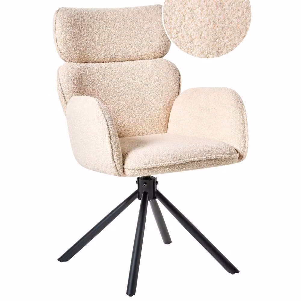 Wyld and Coco Swivel Dining Chair in Beige Bouclé with Metal Base – 2