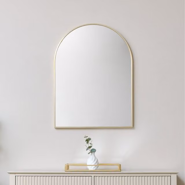 Melody Maison Large Modern Arched Wall Mirror in Gold