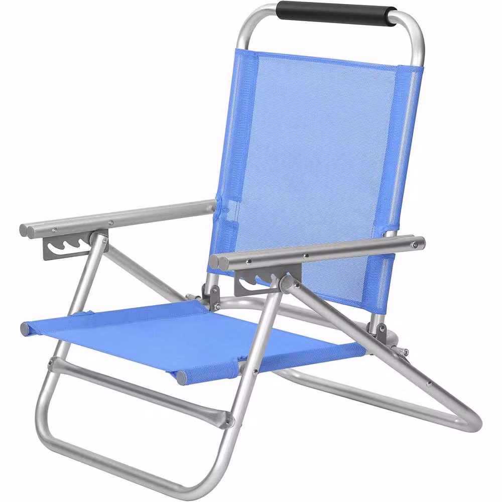 The Bazaarist Blue Folding Beach Chair with Adjustable Armrests and Powder Coated Aluminium Frame – 2
