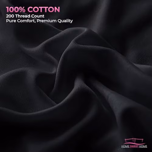 Snug City Luxury 200 Thread Count Cotton Pillowcase Pair in Black with Envelope Closure, W: 48 cm, H: 74 cm – 5