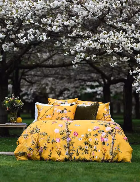 MM Linen Yuki Reversible Floral Cotton Bedding Set, Yellow Mix, 140 x 200 cm