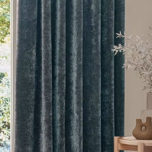 Riva Home Blue Heavy Chenille Pencil Pleat Curtain Pair, H 229 cm x W 137 cm – 3