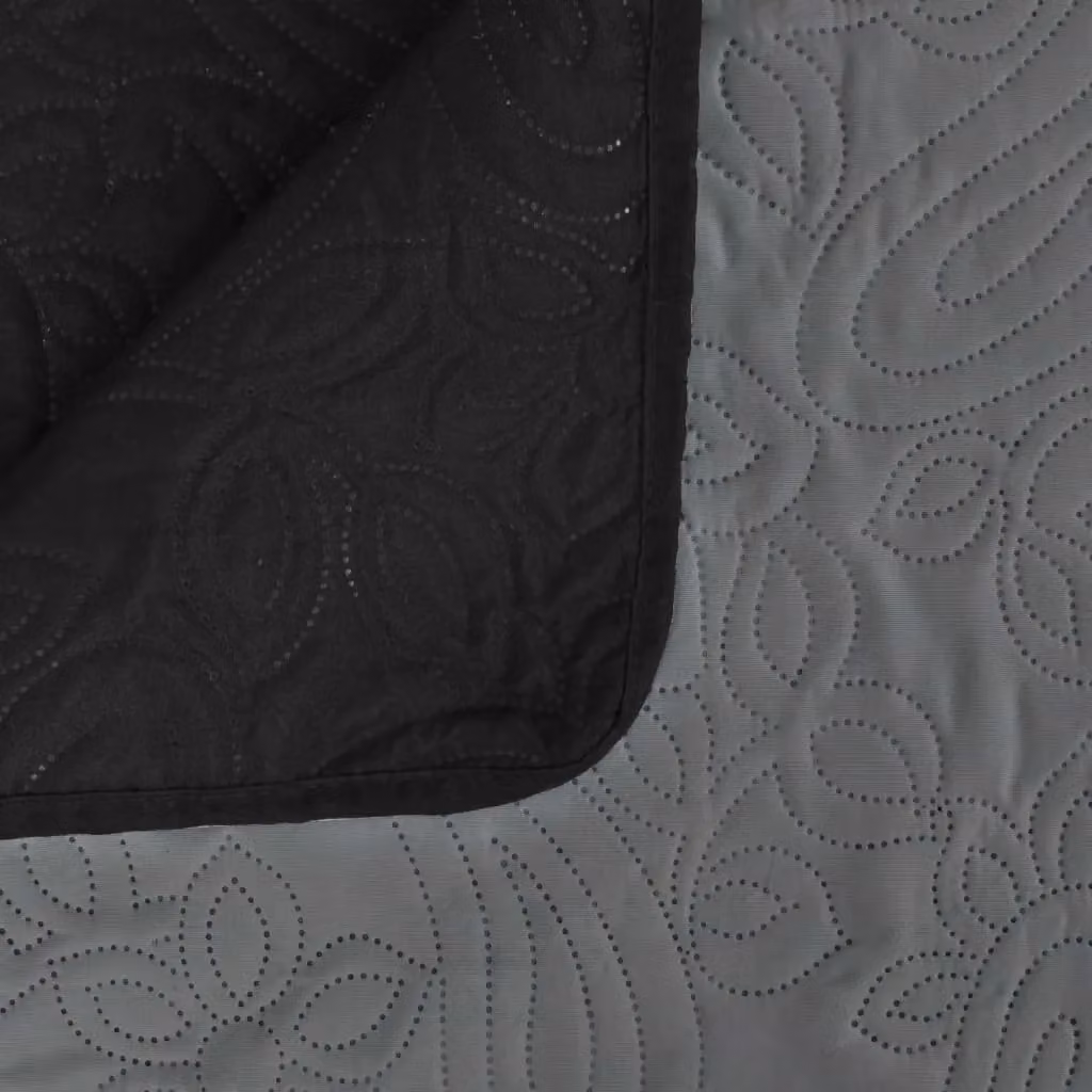 Berkfield Home Reversible Quilted Microfibre Bedspread in Grey and Black, W: 170 cm, L: 210 cm – 4