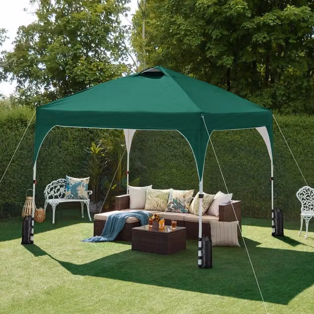 Yaheetech Portable Pop Up Canopy Tent, Dark Green, W: 300 cm x D: 300 cm, UPF 50 Protection