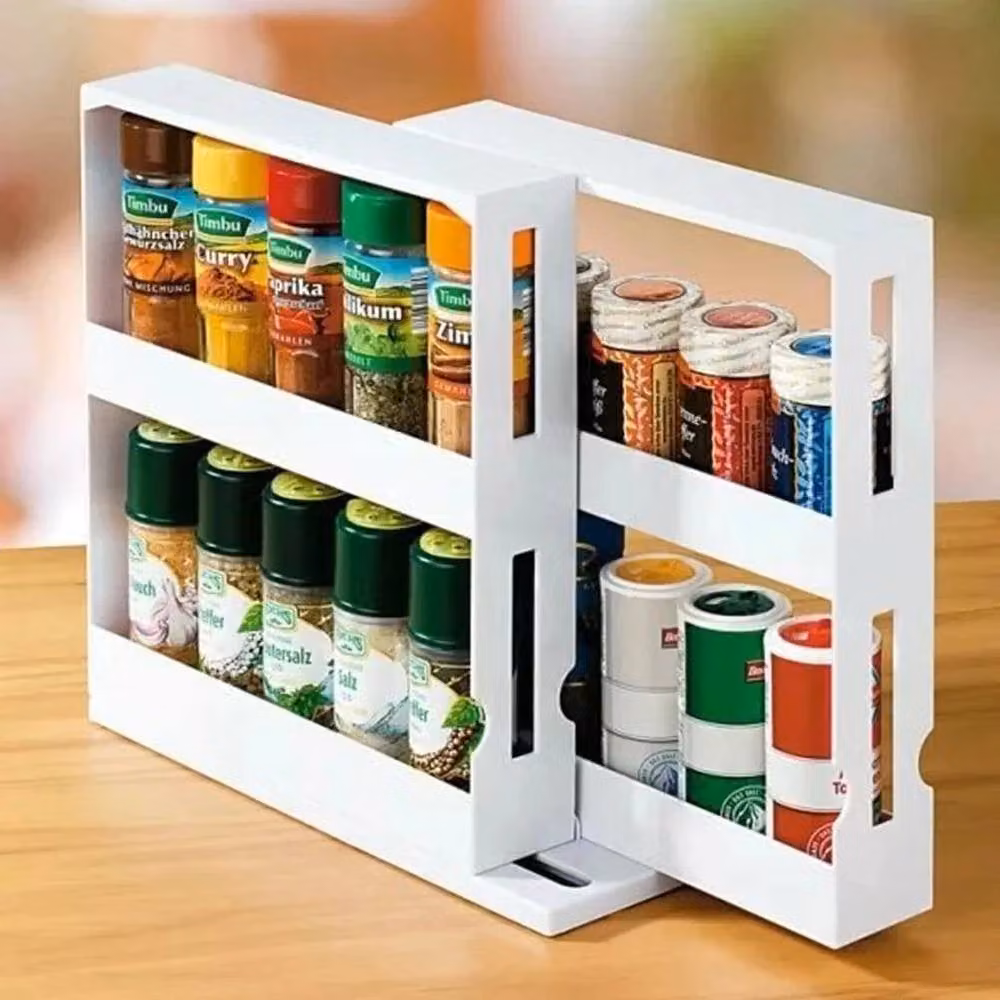 Kelvenix 2 Tier White Plastic Slide Out Kitchen Spice Rack Storage – 3