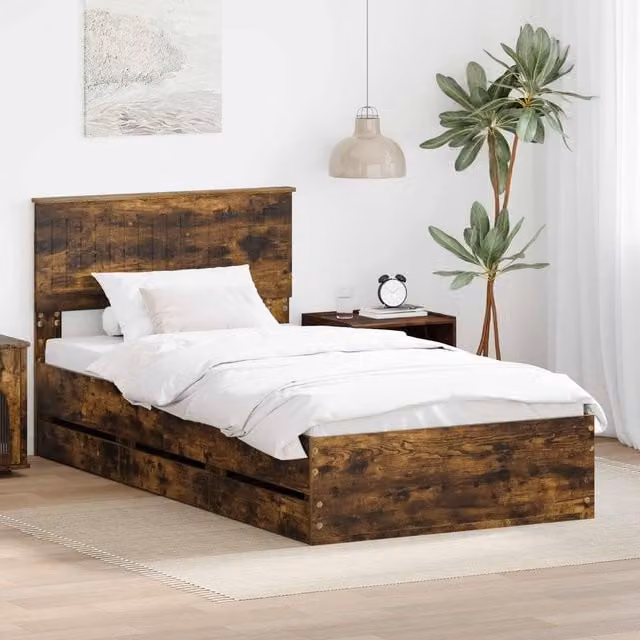 Berkfield Home Modern Bed Frame with Drawers in Smoked Oak Brown, W/D/H: 100 x 200 cm – 1
