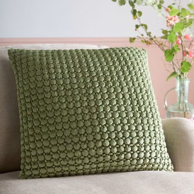 Appletree Bobble Velvet Filled Square Cushion in Green, W/D/H: 55 x 55 x 55 cm – 1