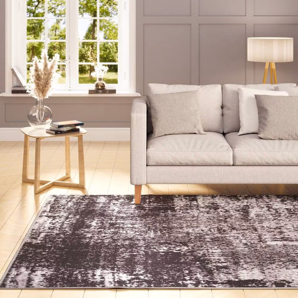 Kukoon Black and White Abstract Soft Chenille Washable Living Room Area Rug, W: 80 cm, L: 300 cm – 2
