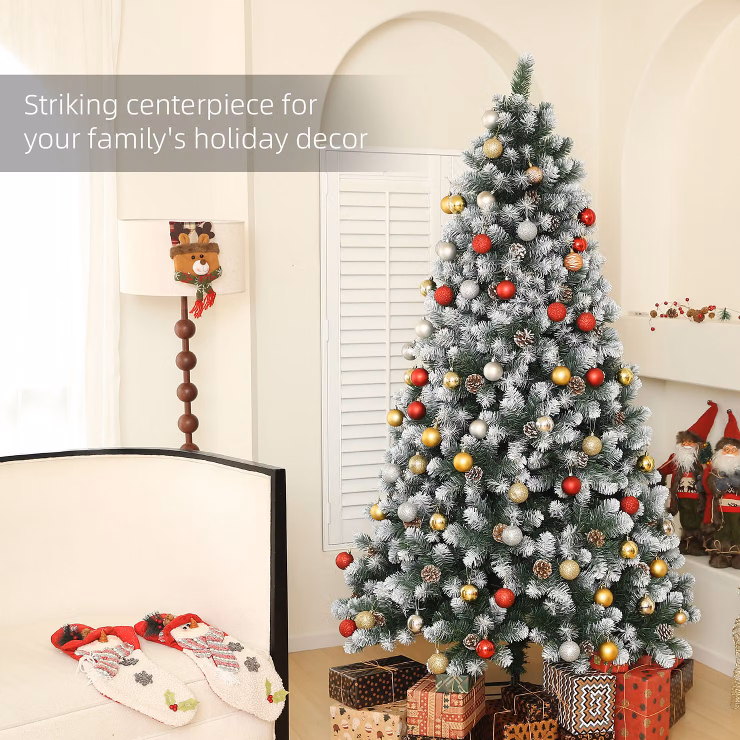 HOMCOM 7ft Artificial Pine Christmas Tree with 1152 Branch Tips, Realistic Hinged Design with Pinecones and Steel Base, Green – 4