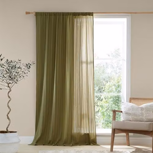 Pineapple Elephant Zofia Broderie Cotton Anglaise Tab Top Voile Curtain Panel in Green, W: 140 cm, H: 229 cm