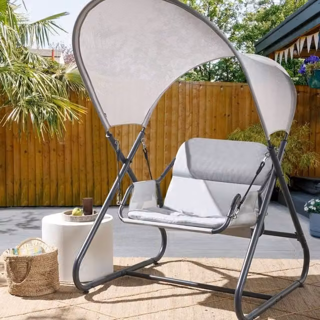 Wyld and Coco 1-Seater Patio Swing in Grey with Metal Frame – 1