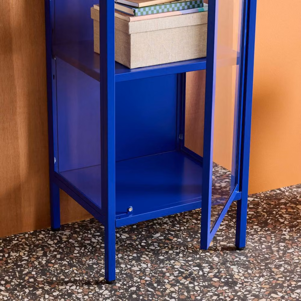 sweeek Industrial Sideboard and Steel and Tempered Glass Display Cabinet with 1 Door in Blue, W/D/H: 160 x 35 x 40 cm – 4