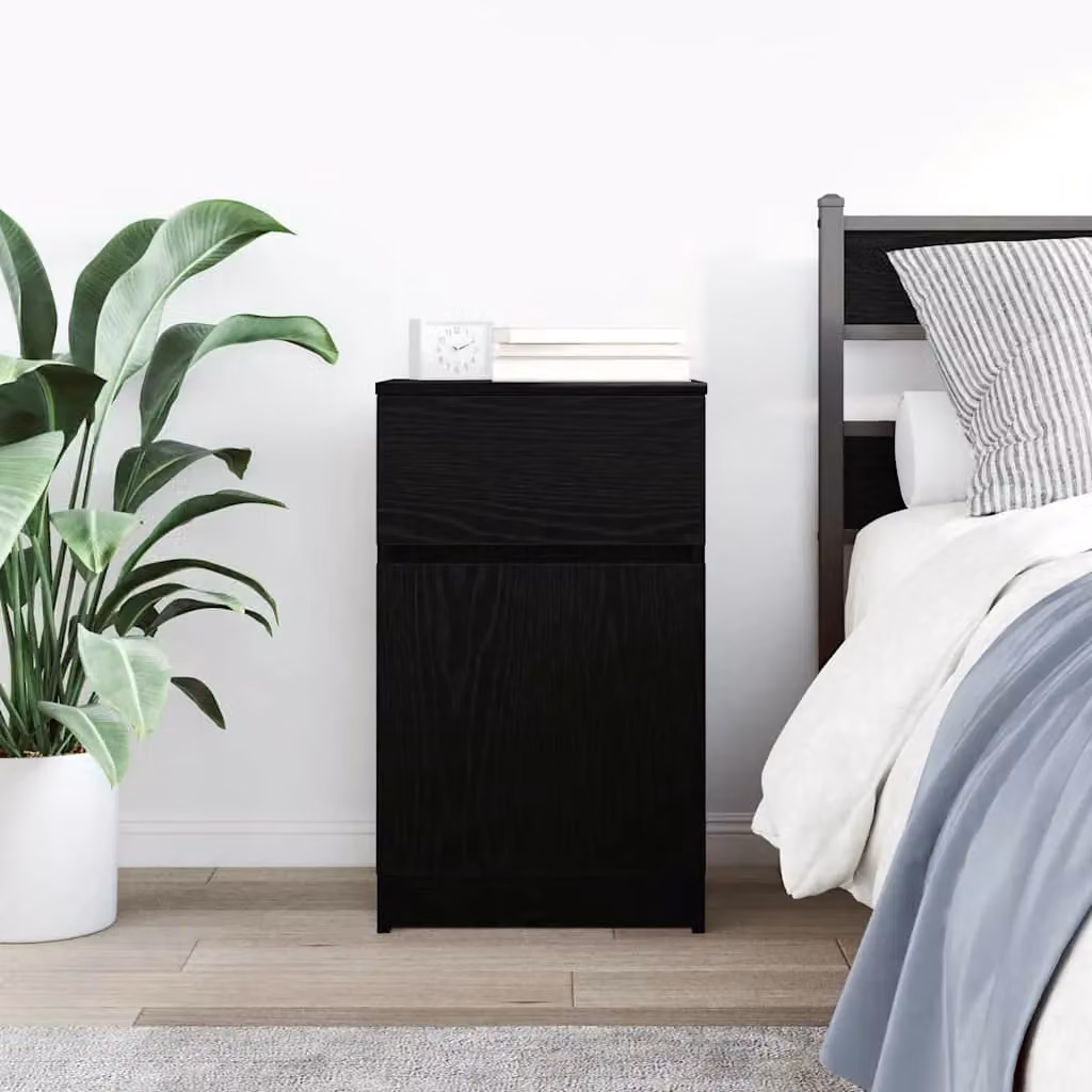 Berkfield Home Black Modern Bedside Cabinet in Engineered Wood W: 39 cm, D: 35 cm, H: 65 cm – 3