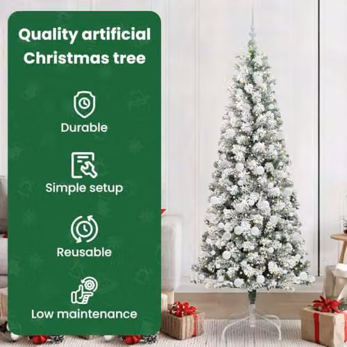 vidaXL Artificial Hinged Christmas Tree in Green and White, Height: 210 cm – 4