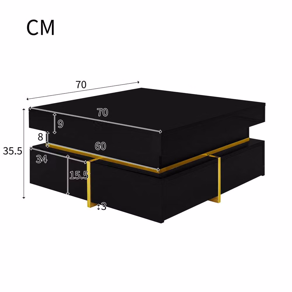 ModernLuxe Black and Gold Coffee Table with Drawers and Glossy Finish, W/D/H: 70 x 35.5 x 60 cm – 2