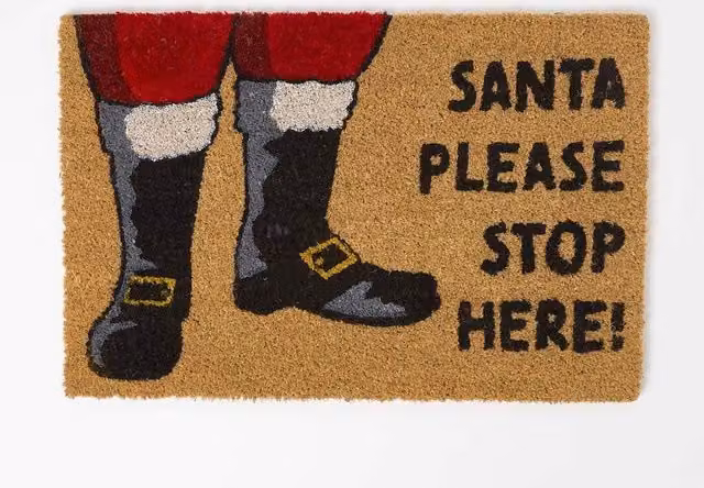 Homescapes Christmas Santa Stop Here Doormat, Beige Coir and Rubber, W: 40 cm, D: 60 cm