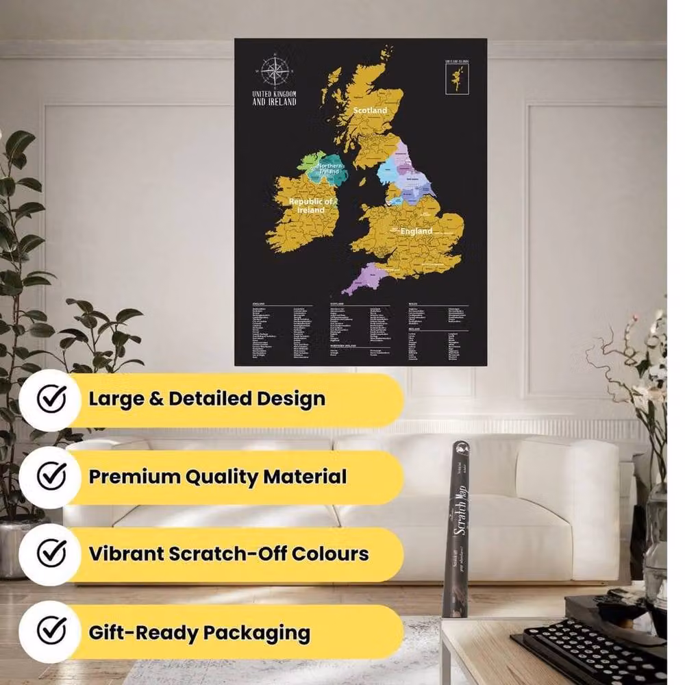 Fragranced Humour UK Scratch Map Travel Tracker Poster in Black and Gold, W: 54 cm x H: 70 cm – 5