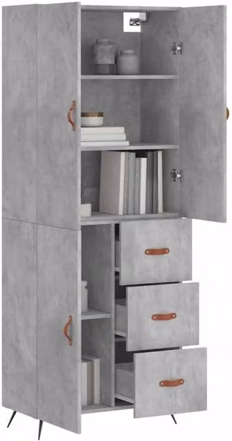Berkfield Home Highboard in Concrete Grey, W/D/H: 69.5 x 34 x 180 cm – 1