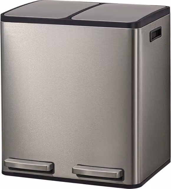 SONGMICS Silver Dual Compartment Stainless Steel Pedal Bin with Soft Close and Removable Inner Buckets