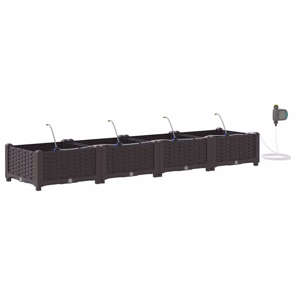 Berkfield Home Garden Planters with Water Irrigation System, 4 Piece Set, Brown – 2
