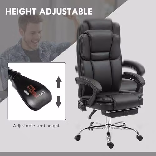 Vinsetto Executive Office Chair with 6-Point Massage and Heat, Black PU Leather, H 126 x W 67 x D 67 cm – 5