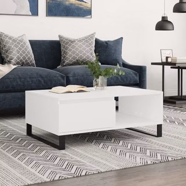 Berkfield Home Modern Rectangular Coffee Table in White, W/D/H: 90 x 60 x 35 cm