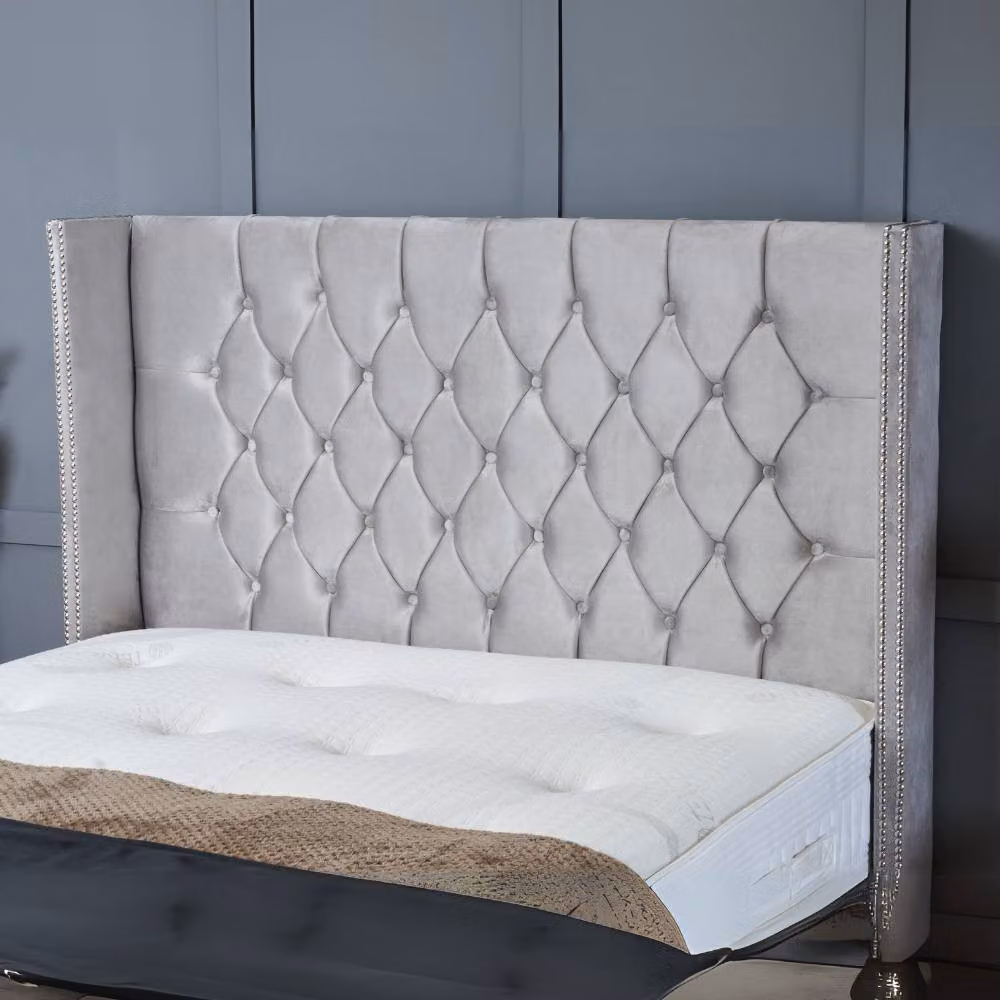 BSSPOKE Mayfair Small Double Ottoman Divan Bed in Silver Plush Velvet with 54 inch Headboard – 2