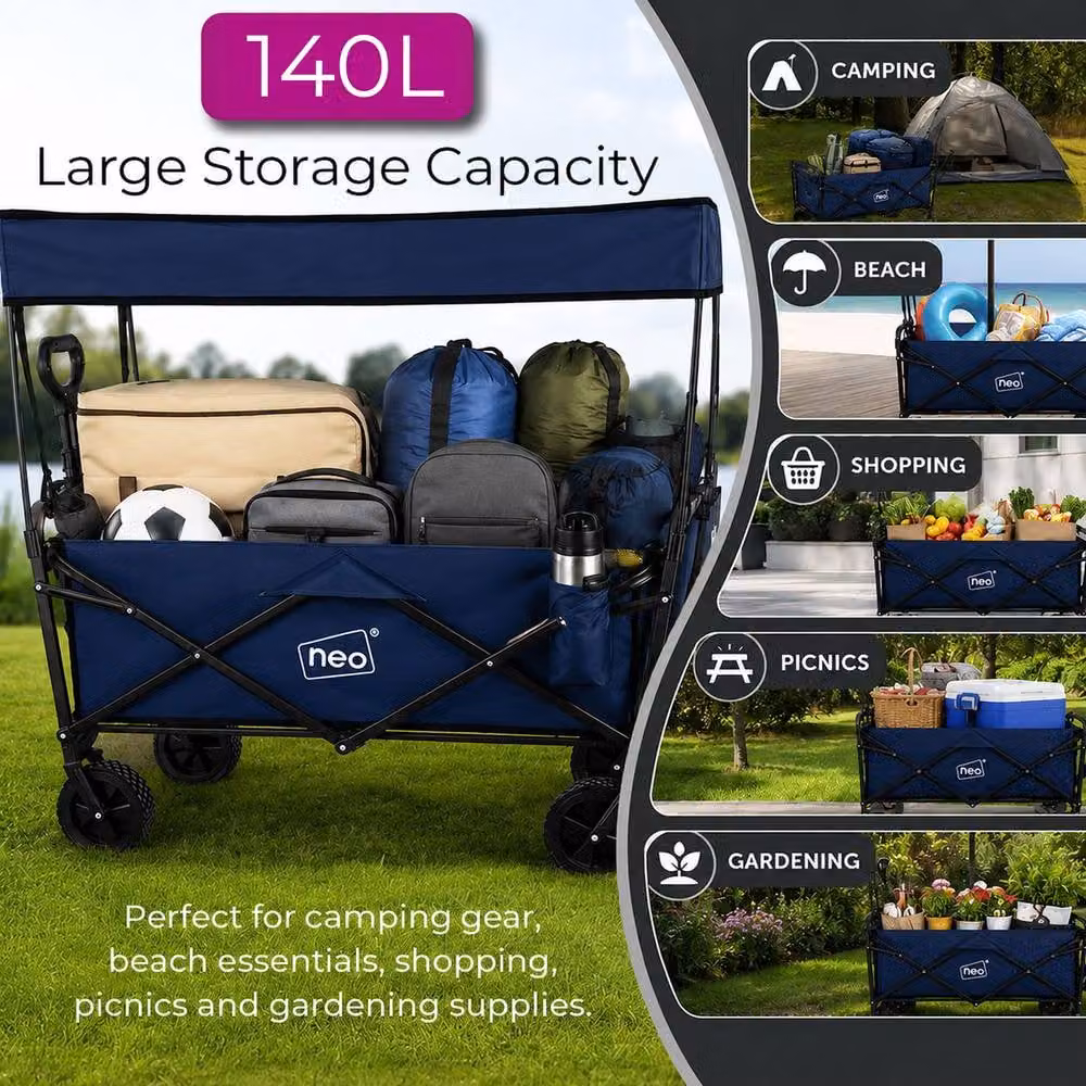 Neo Folding Garden Cart with Canopy in Mid Navy Blue, 140L Capacity – 3