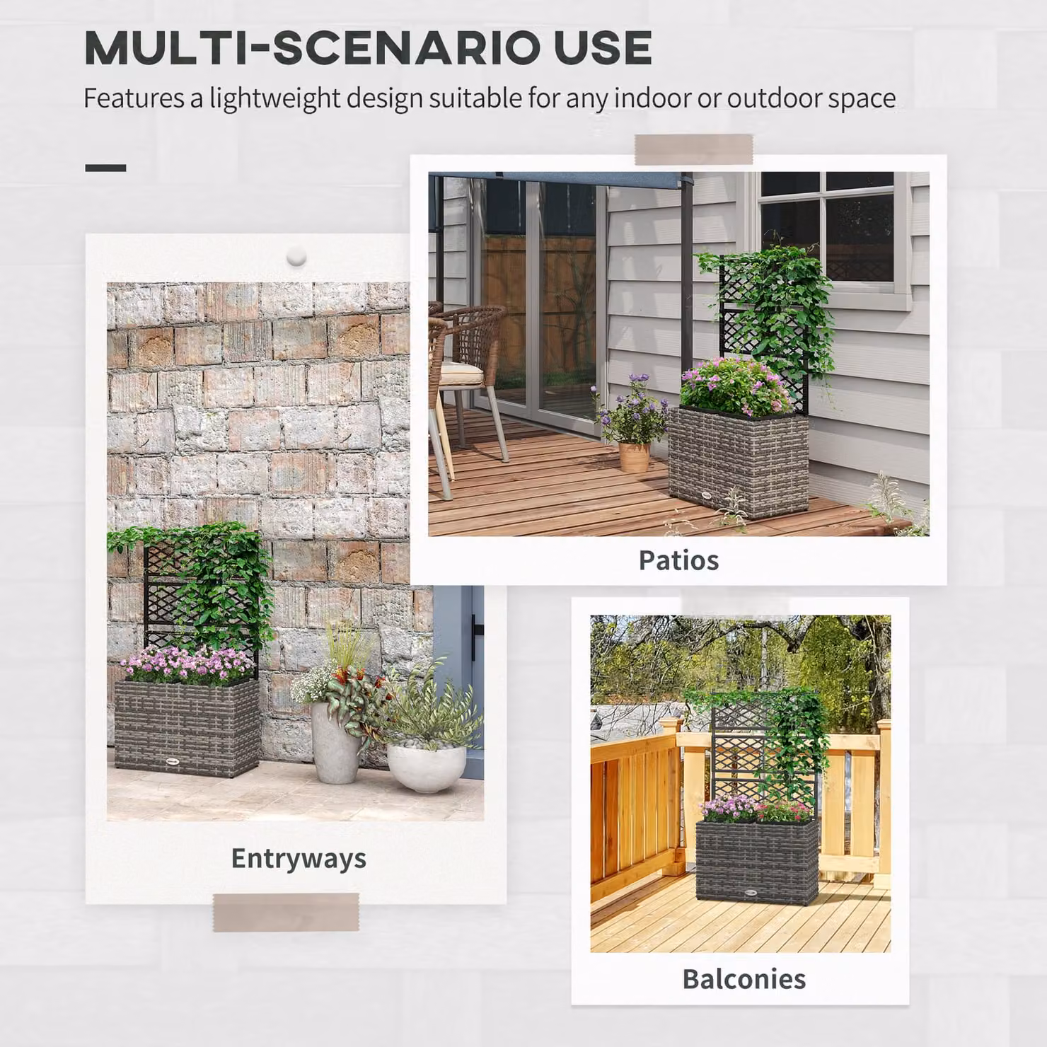 Outsunny Mixed Grey PE Rattan Garden Planter with Trellis and 2 Plant Boxes, W/D/H: 57 x 30 x 107 cm – 4